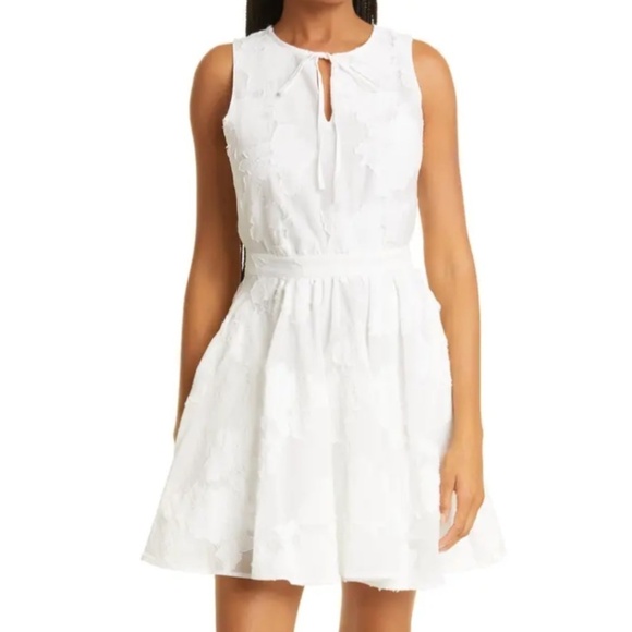 TED BAKER LONDON Mini Dress Maylee Floral Appliqué Tie-front Cotton White 6 - Picture 7 of 16